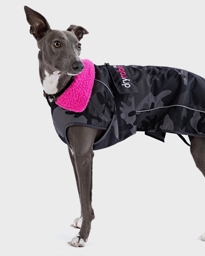 DRYROBE Dog Coat Hundemantel Schwarz Camo Pink