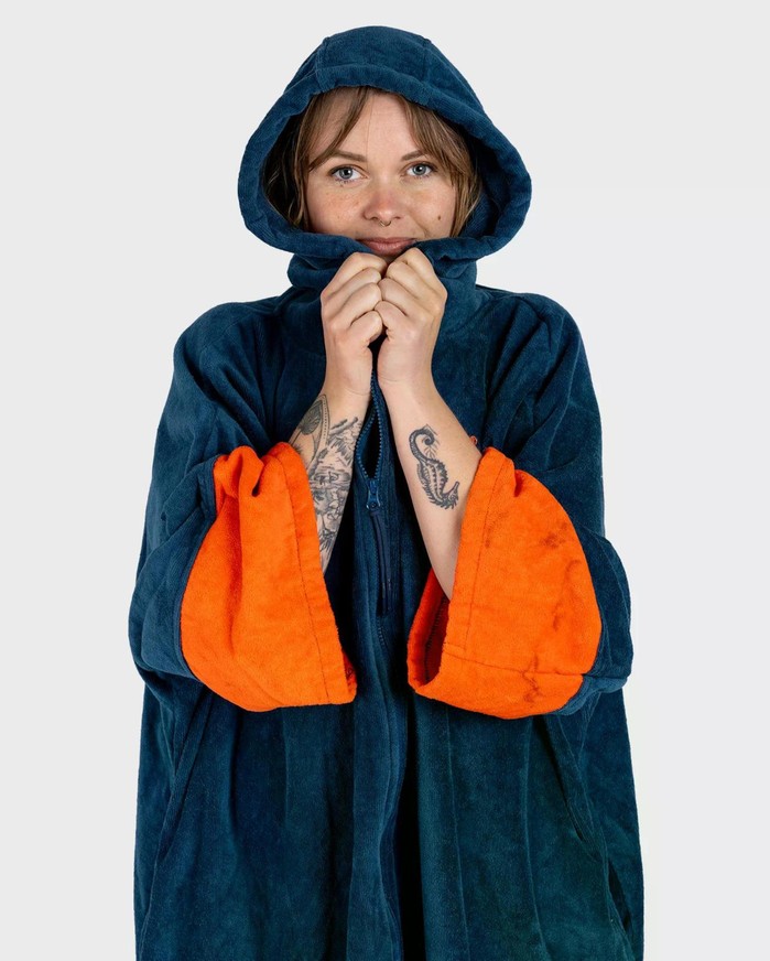 DRYROBE Fullzip Handtuchmantel Baumwolle Blau