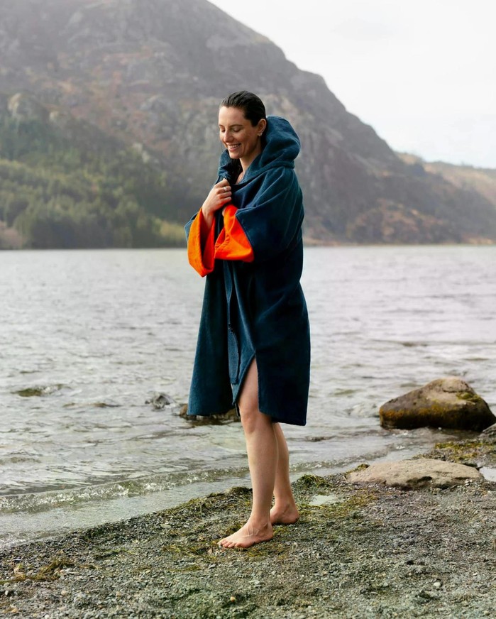 DRYROBE Fullzip Handtuchmantel Baumwolle Blau