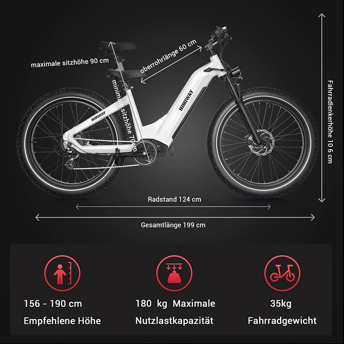 Himiway E-bike Zebra D5 Upgrade Step Thru Premium All Terrain Pedelec Fatbike inklusive Akku