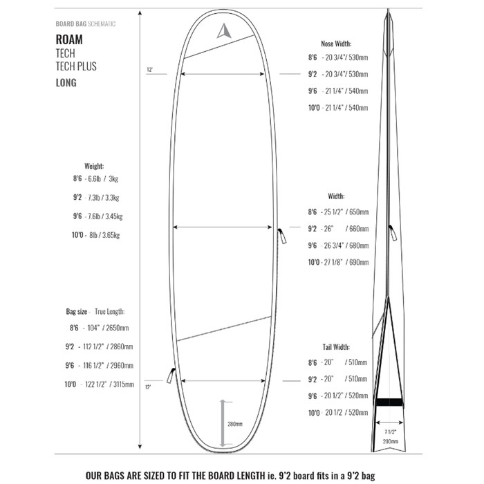 ROAM Boardbag Surfboard Tech Bag Long PLUS 8.6