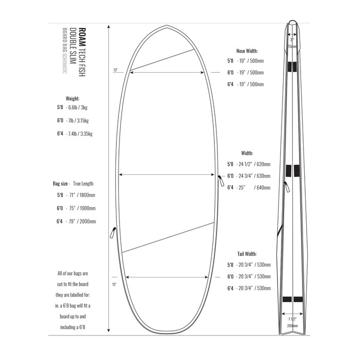 ROAM Boardbag Surfboard Tech Bag Doppel Fish 6.0